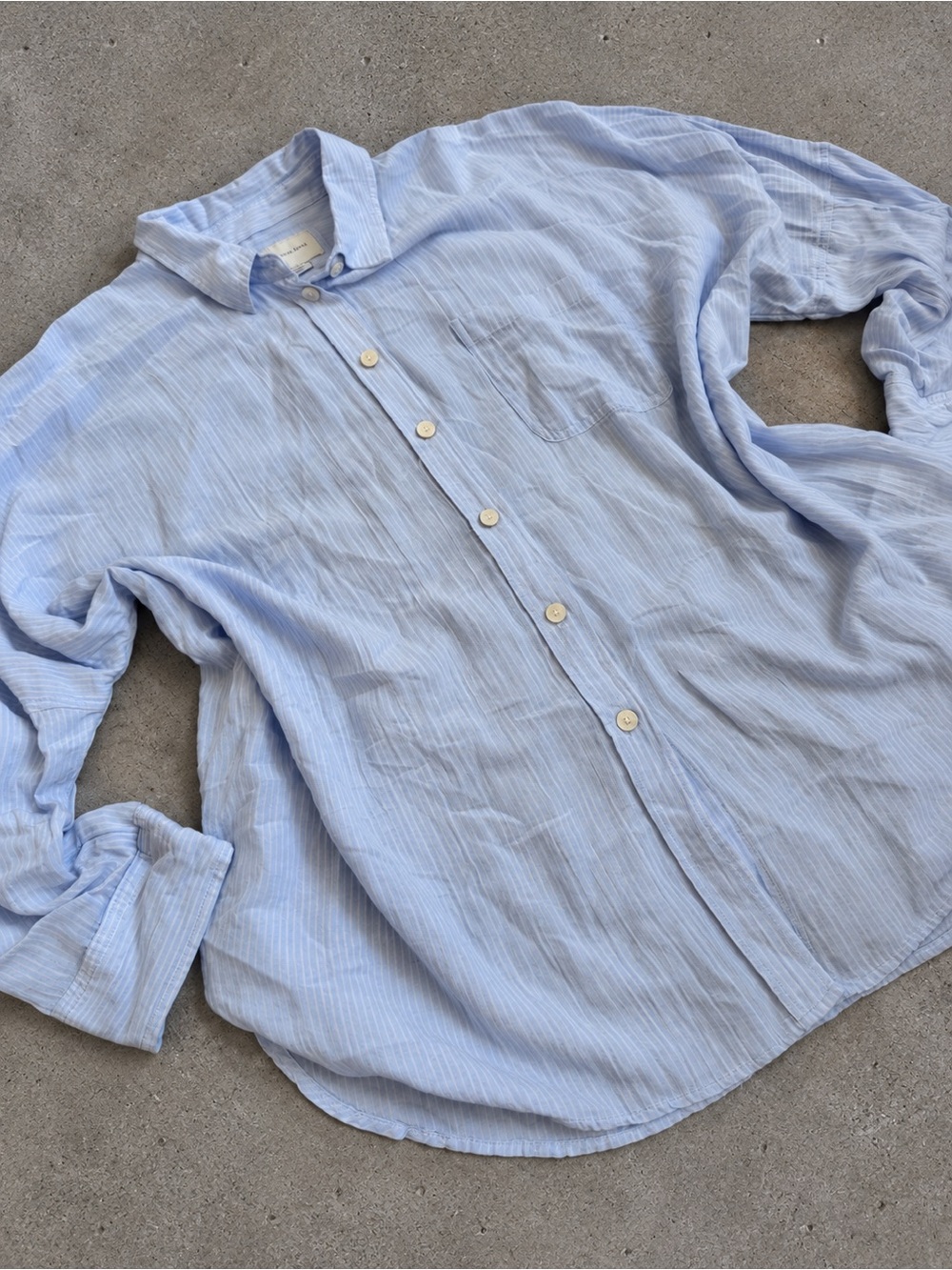 American Eagle Light Blue & Pink Striped Oversized Button-Up